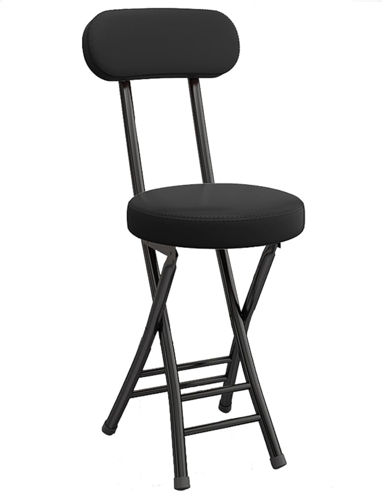 Black Cushioned Leather Portable Folding Stool with Backrest Q7261