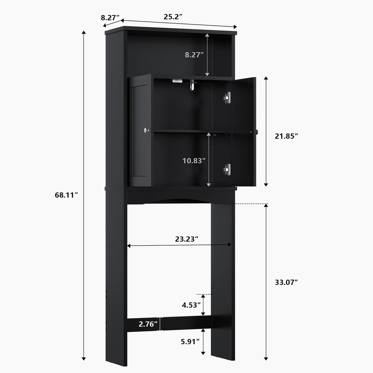 Over The Toilet Storage Cabinet with Adjustable Shelf and Double Door, Black G63899