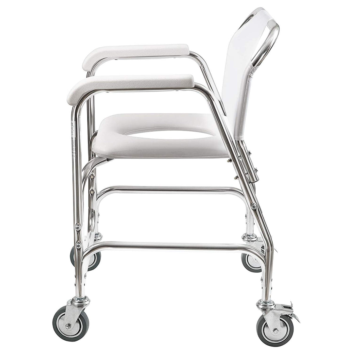 Rolling Shower Commode Chair Aluminum Frame White 250 Lb. Weight Capacity H7815