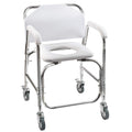 Rolling Shower Commode Chair Aluminum Frame White 250 Lb. Weight Capacity H7815