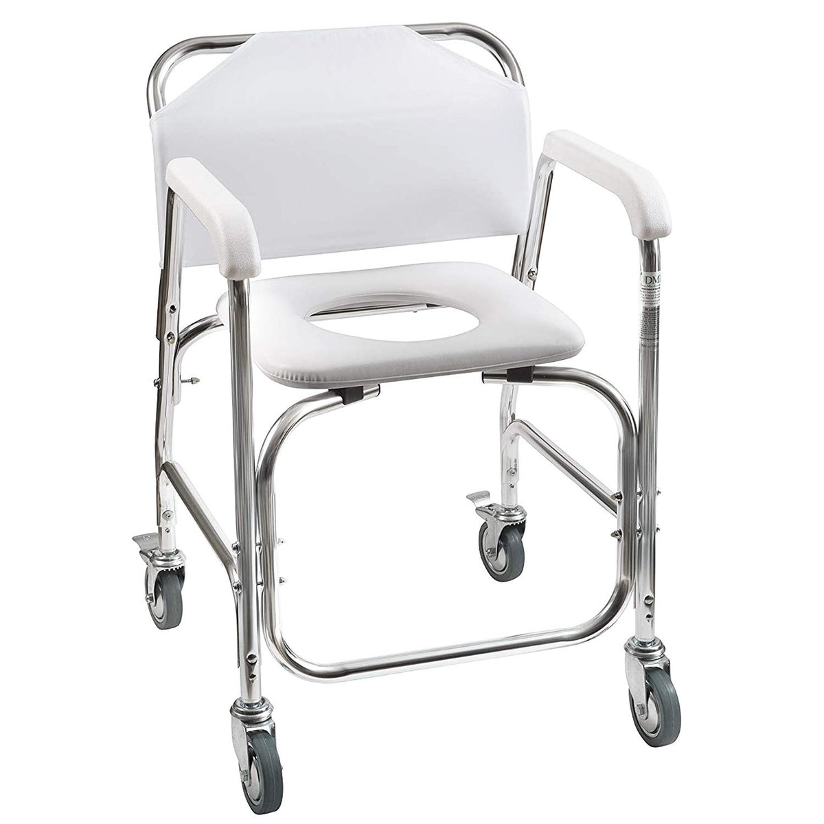Rolling Shower Commode Chair Aluminum Frame White 250 Lb. Weight Capacity H7815