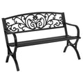 50 inch Black Metal Patio Garden Bench with Armrests V655458