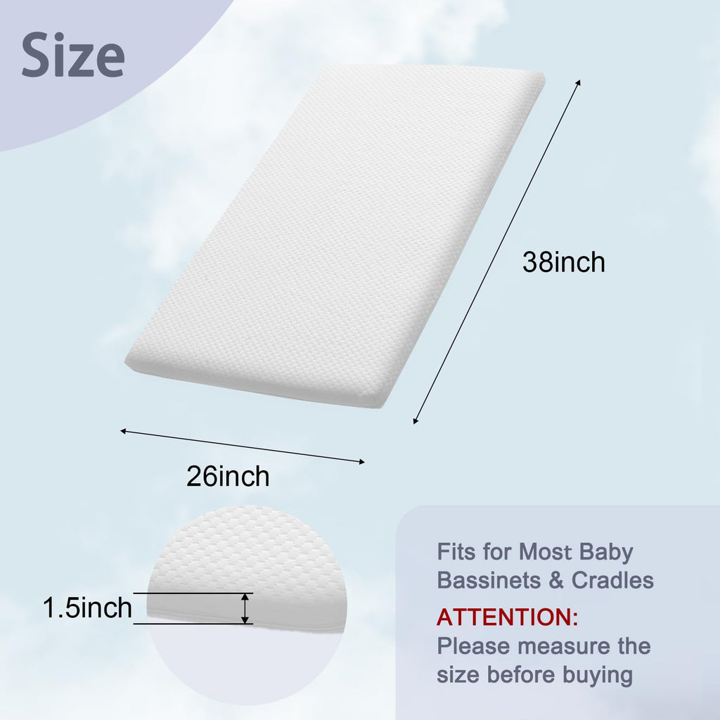 Baby Bassinet Mattress 38 x 26 Inch Gel Memory Foam B536388
