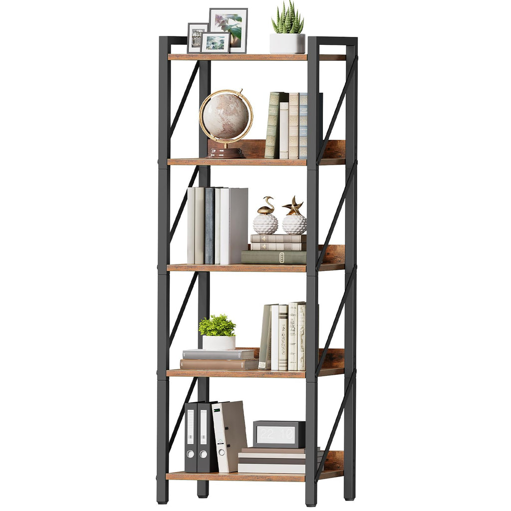 5-Tier Industrial Bookshelf with Metal Frame A587