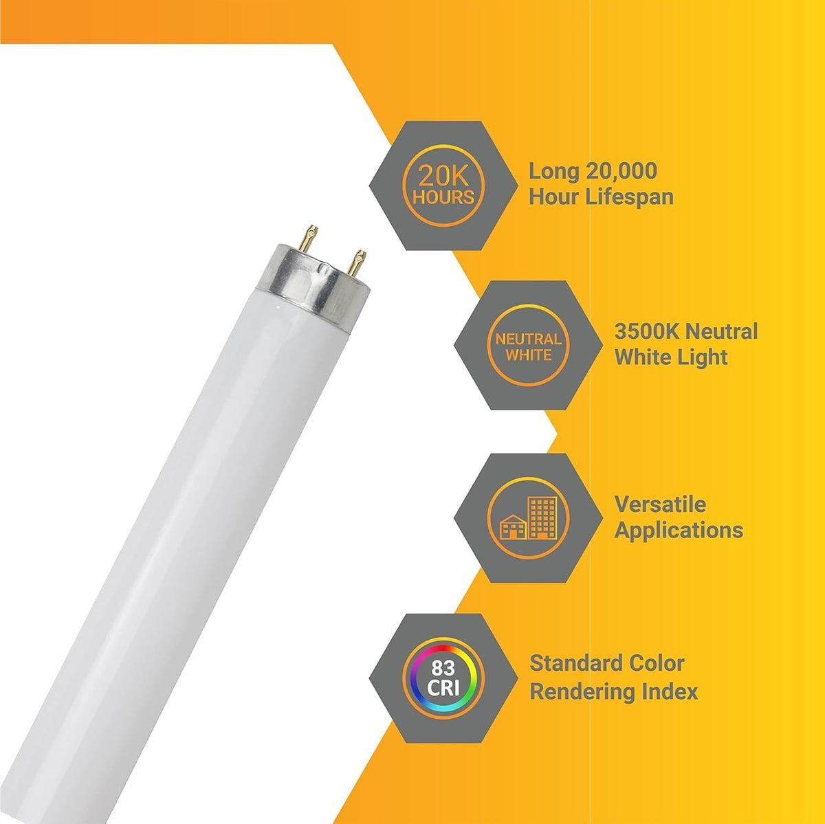 25W 2300 Lumen 3500K Neutral White T8 Fluorescent Tube Light Bulb Pack of 30 K49998