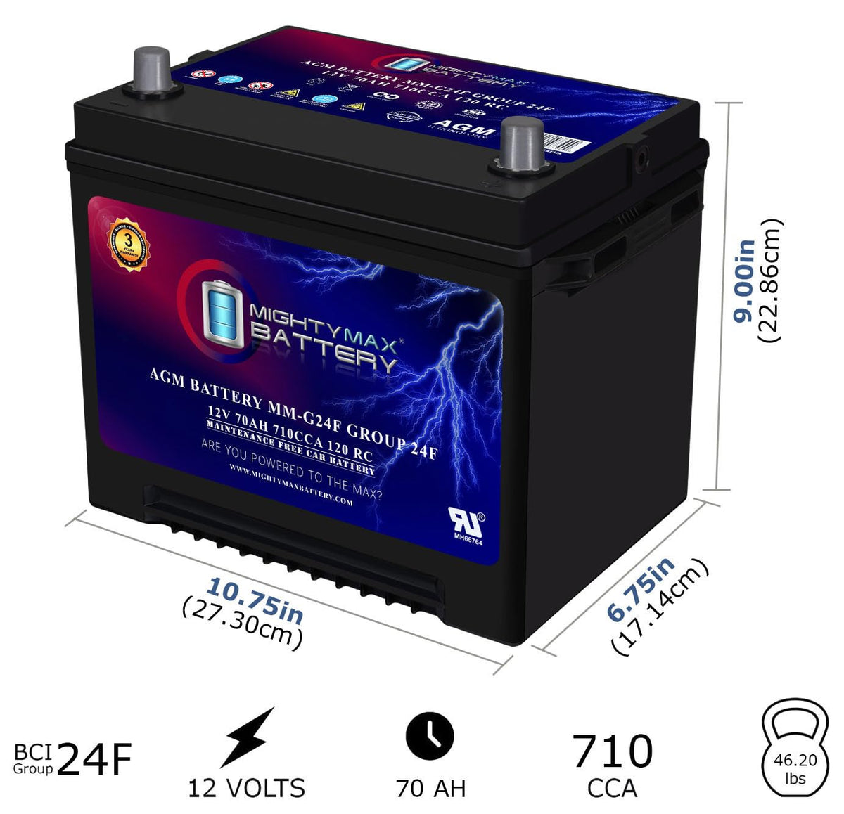 12V 70Ah AGM Battery B691520