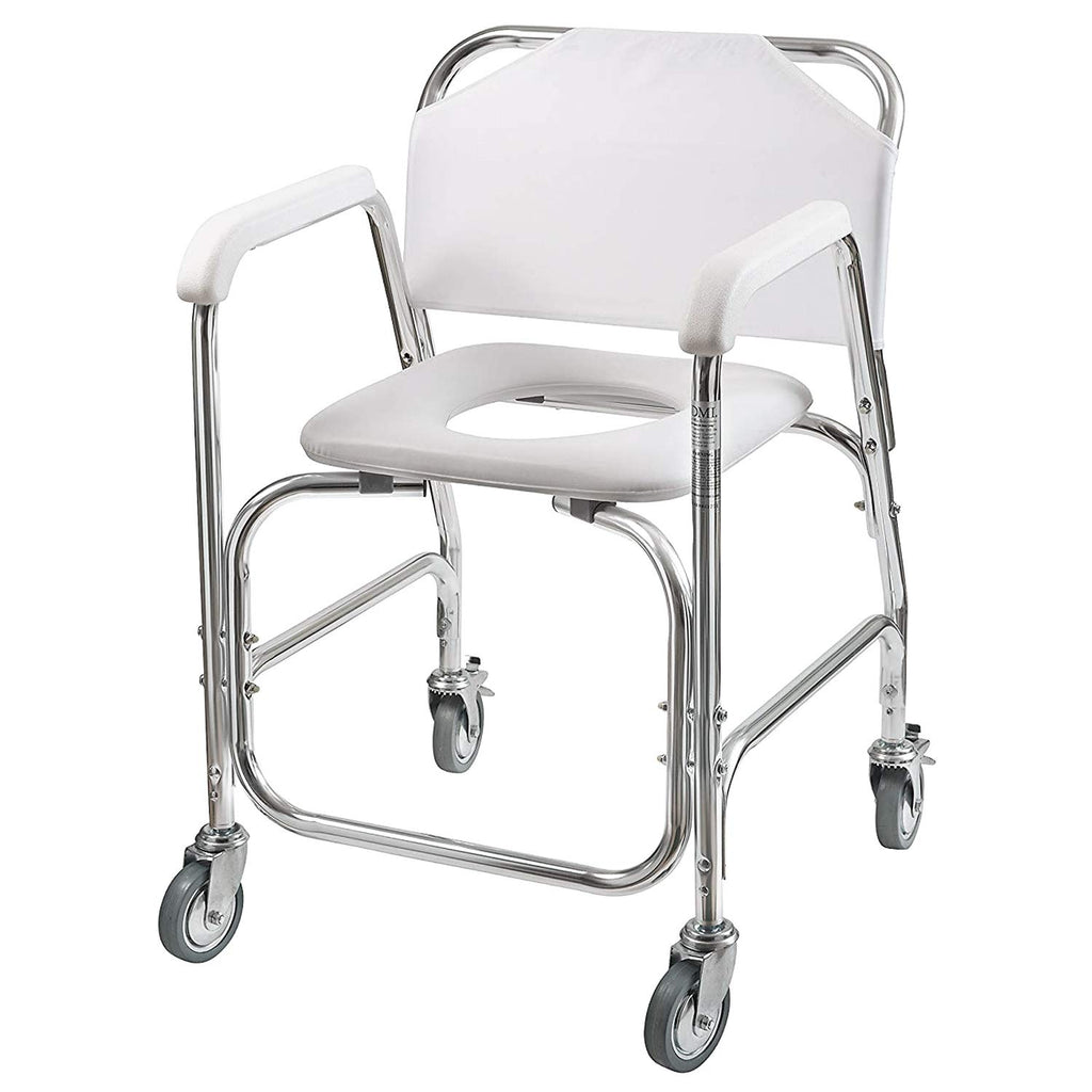 Rolling Shower Commode Chair Aluminum Frame White 250 Lb. Weight Capacity H7815