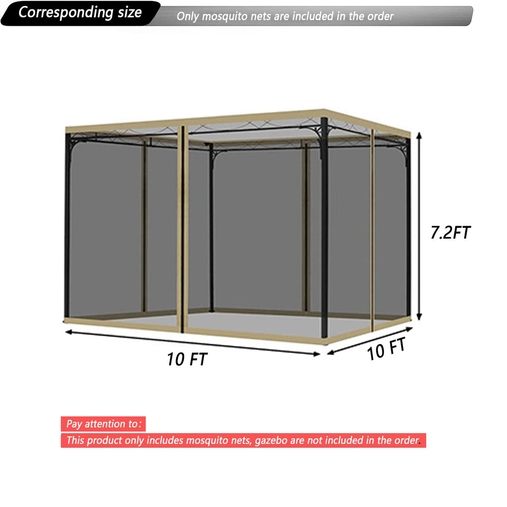 Black 10x10FT 4-Door Zipper Mosquito Netting A750