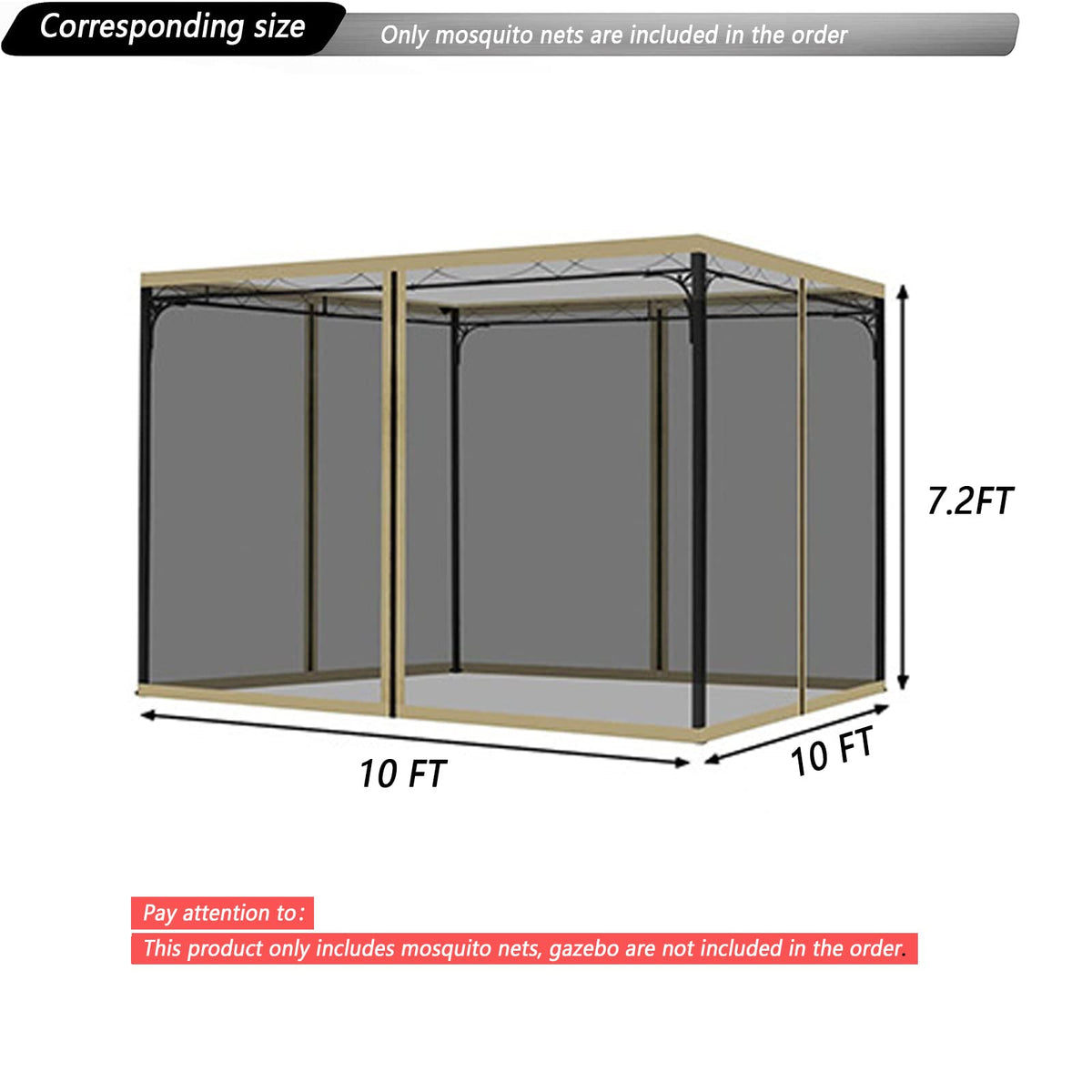 Black 10x10FT 4-Door Zipper Mosquito Netting A750