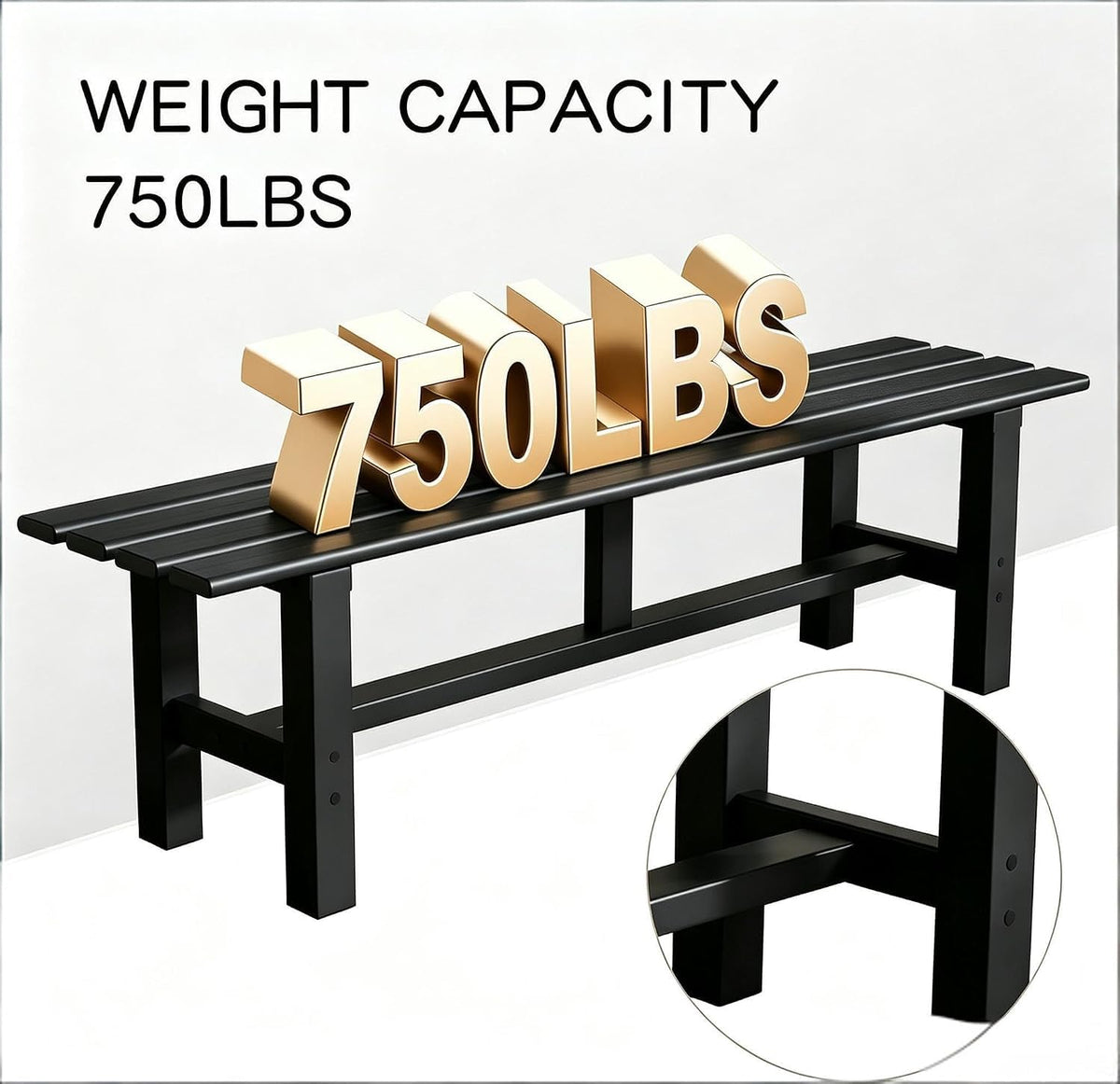 59 Inches Black 2-Person Aluminum Outdoor Bench E418392