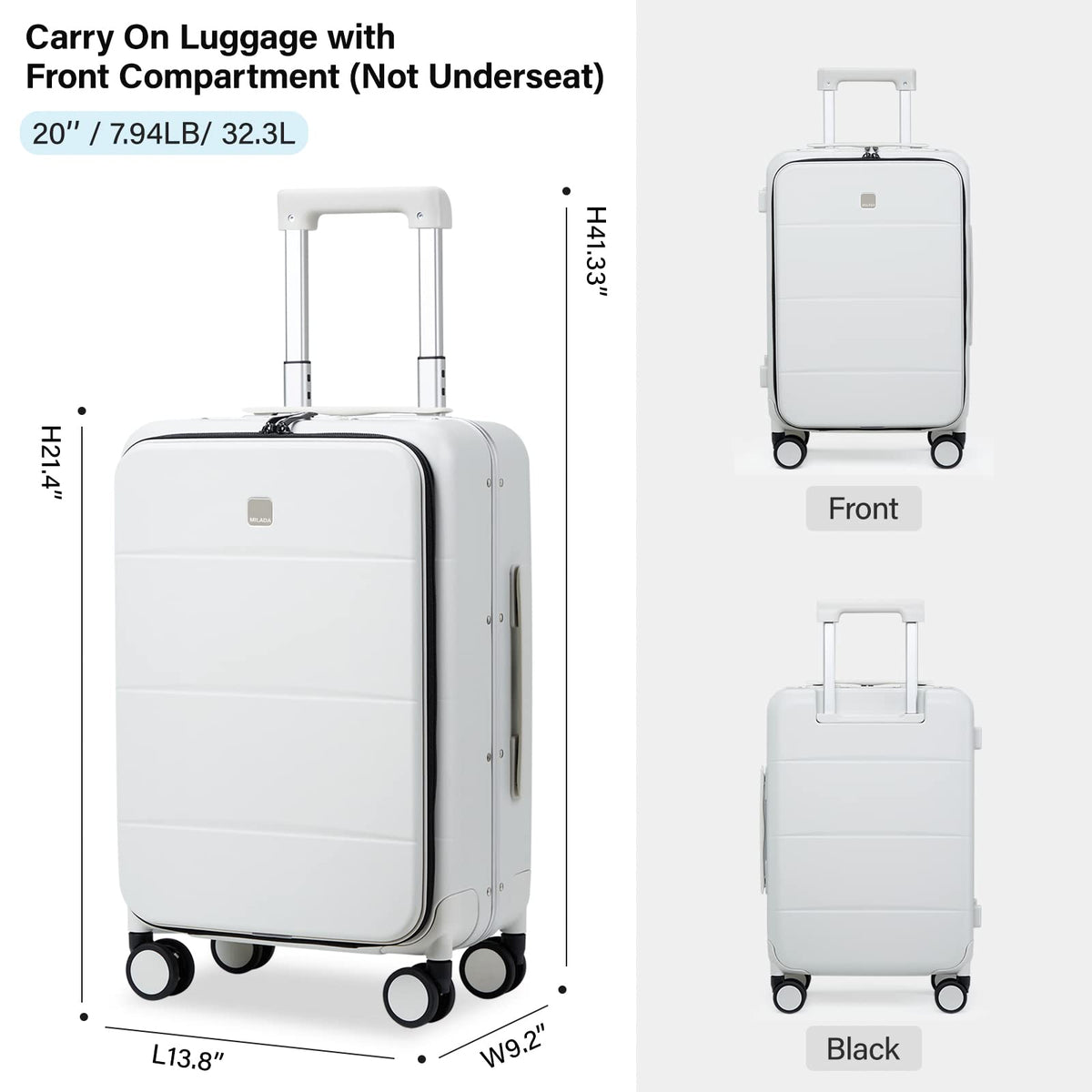 Smoke White 20 Inch Hard Shell Carry On Luggage H169