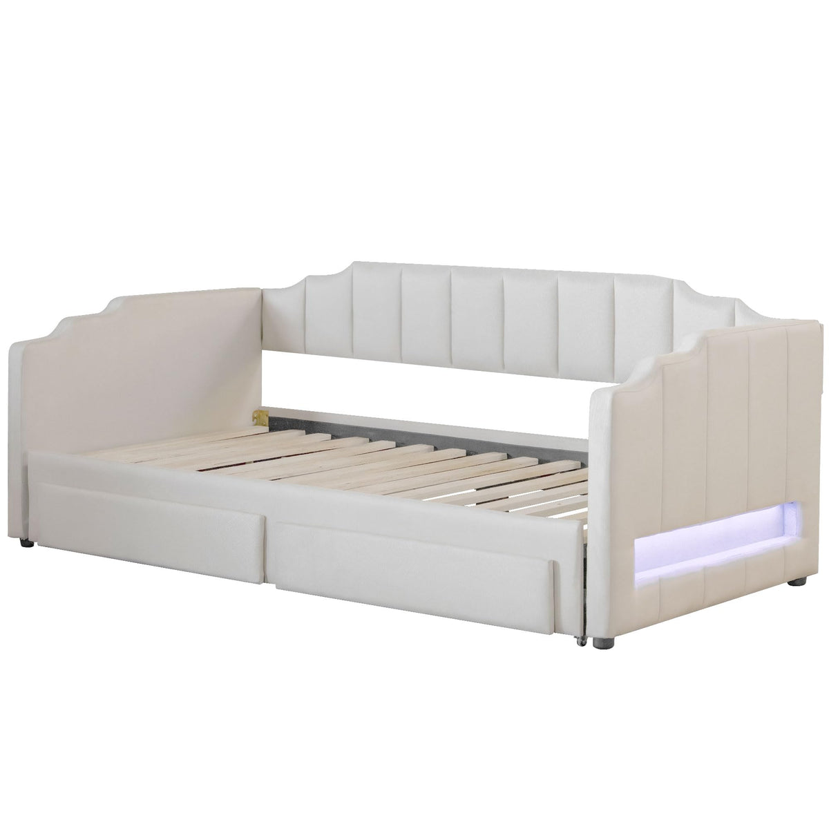 Twin XL Linen Upholstered Daybed with Storage Drawers and LED Light S211