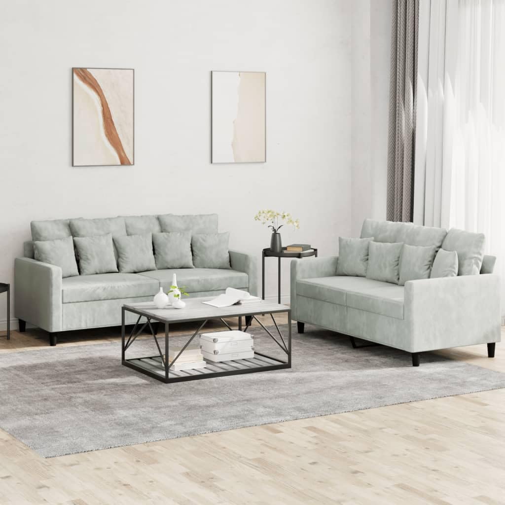 Light Gray Velvet 2 Piece Sofa Set M988