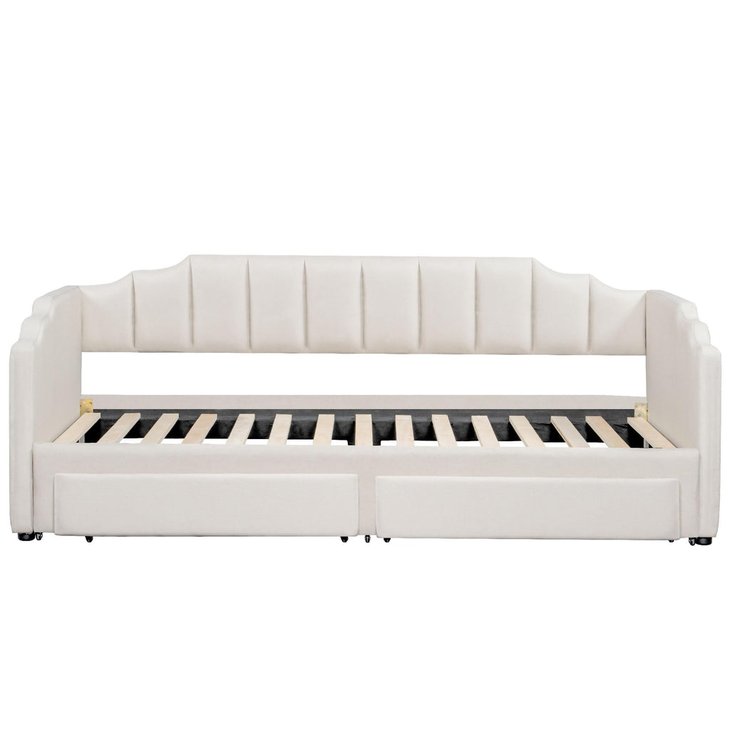 Twin XL Linen Upholstered Daybed with Storage Drawers and LED Light S211