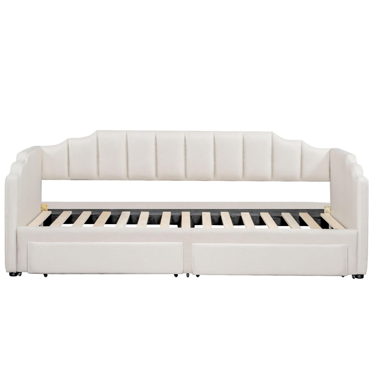 Twin XL Linen Upholstered Daybed with Storage Drawers and LED Light S211