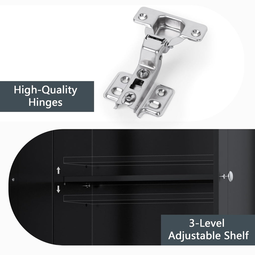 Over The Toilet Storage Cabinet with Adjustable Shelf and Double Door, Black G63899