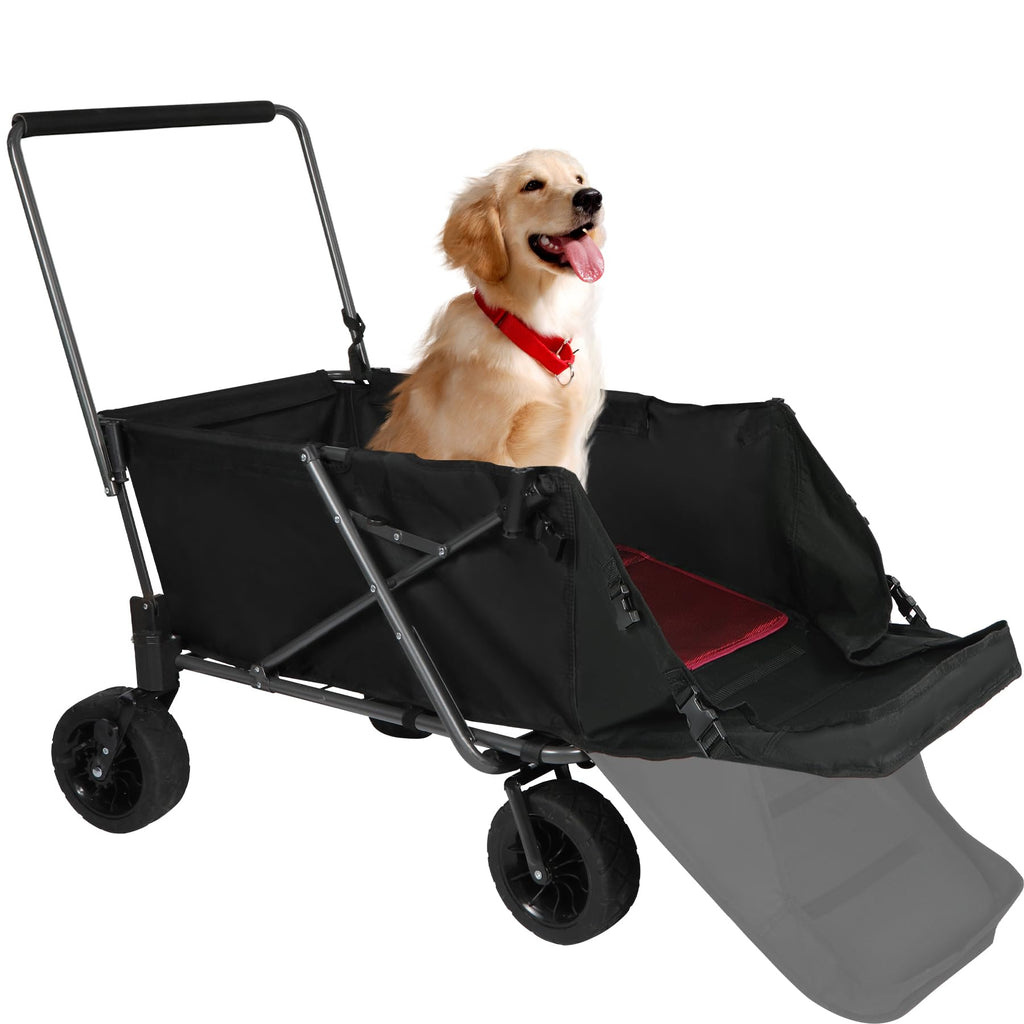 Folding Dog Wagon Cart with Extendable Rear End, 220L Collapsible Utility Cart, Black U74150