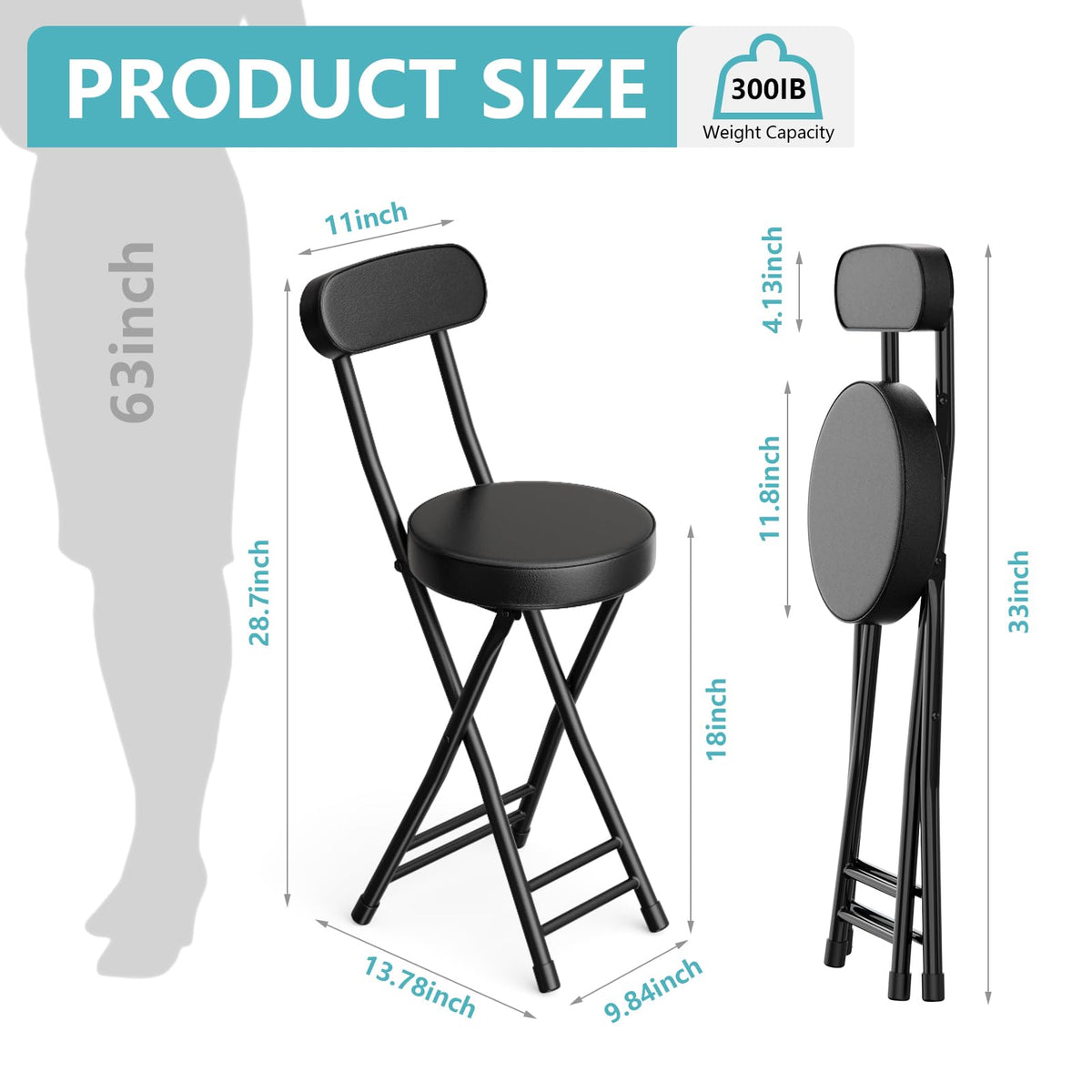 Cushioned Black Folding Stool G41413