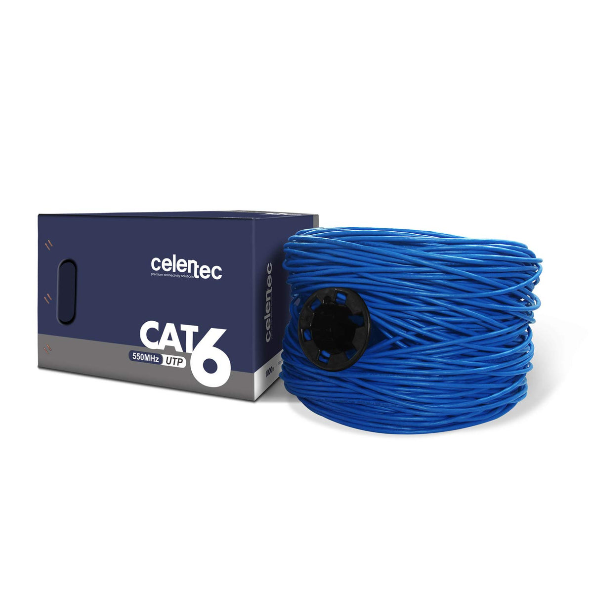 CAT6 Ethernet Cable, 1000ft, 23AWG Solid Bare Copper, UTP, Indoor, Blue J83135