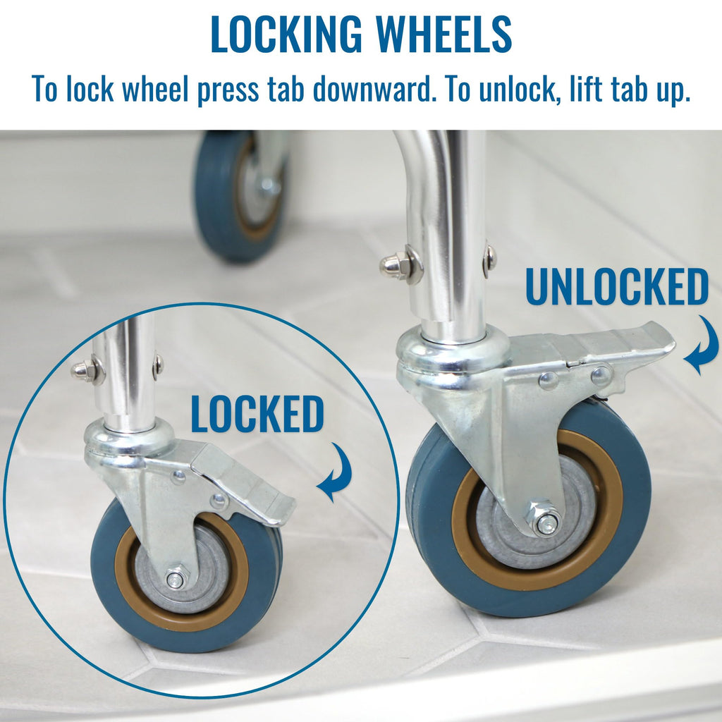 Rolling Shower Commode Chair Aluminum Frame White 250 Lb. Weight Capacity H7815