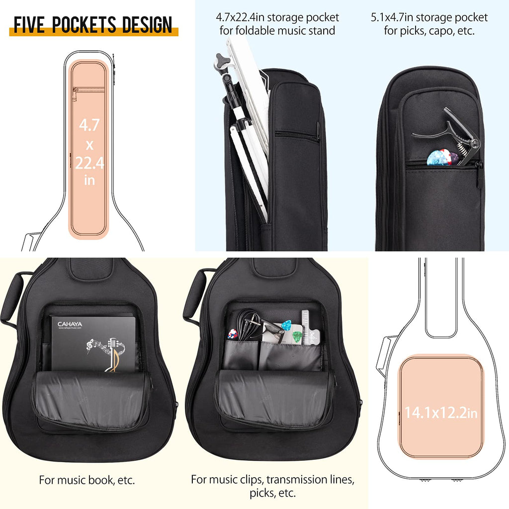 Soft Padded Acoustic Guitar Case with 5 Pockets H2313