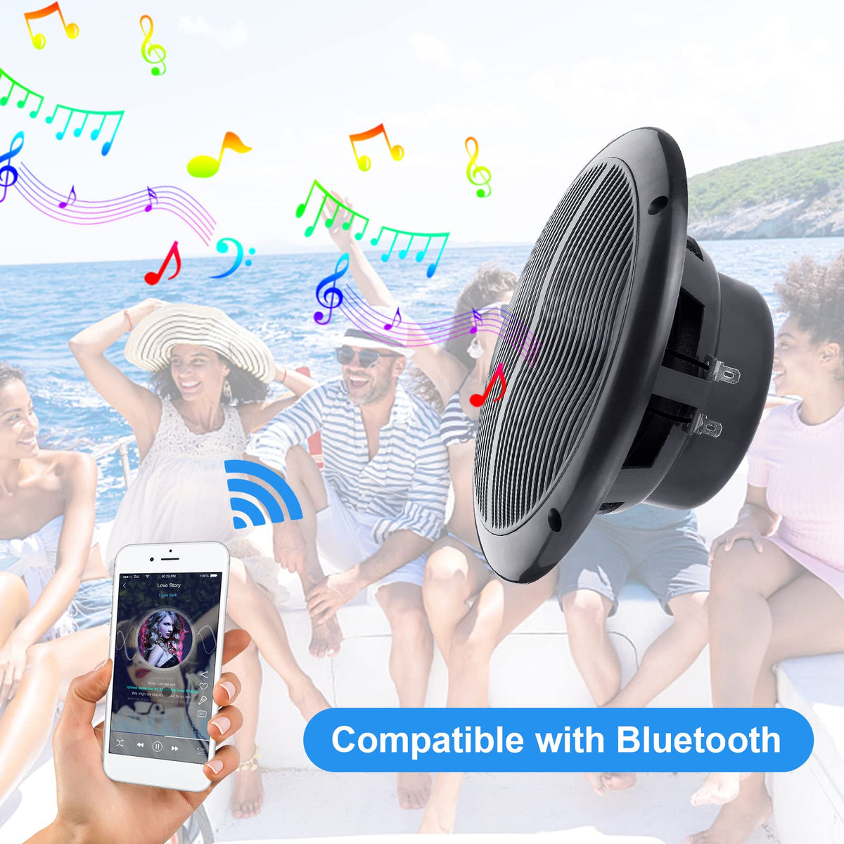 6.5 Inch Marine Bluetooth Speakers 2 Way 120W Peak Boat Speakers Pair Black G9521