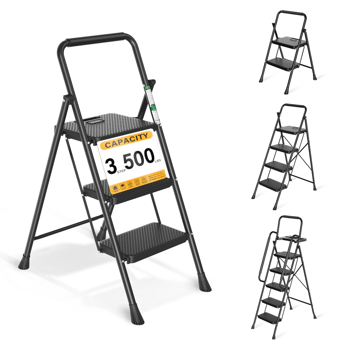 3 Step Folding Steel Ladder with Handrail M610