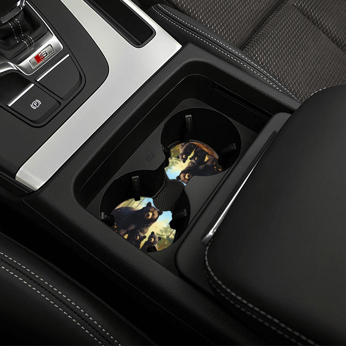 Set of 2 Black Bear Car Coasters Y96327