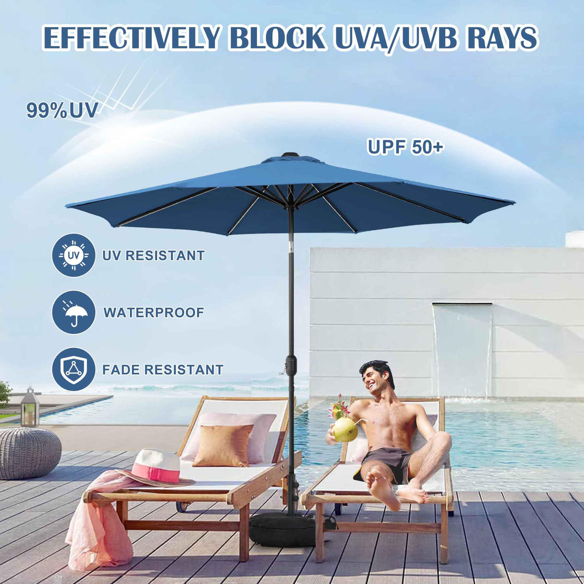 9 FT Patio Umbrella with Base A501