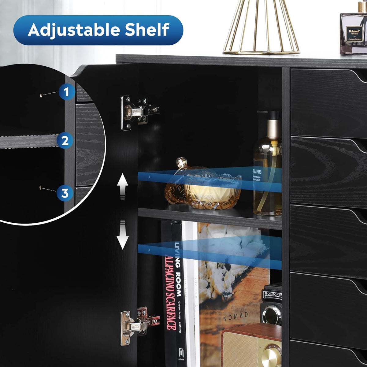 Black 5 Drawer Wood Storage Cabinet with Wheels V54525