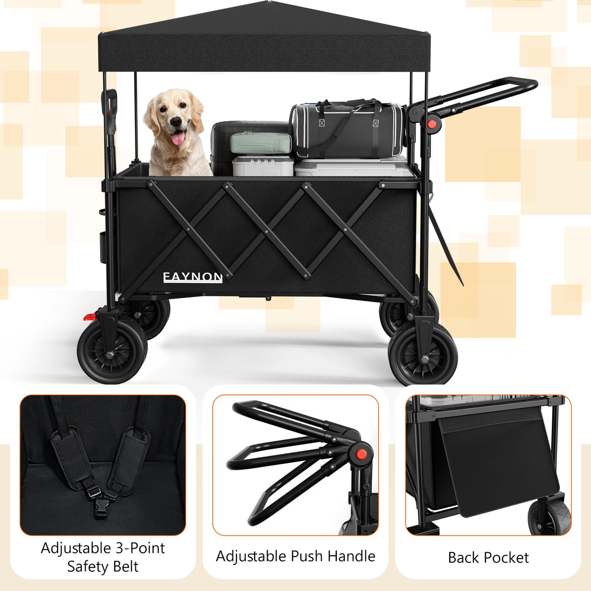 Collapsible Wagon with 300lbs Capacity, 150L Heavy Duty Utility Cart, Black I470950