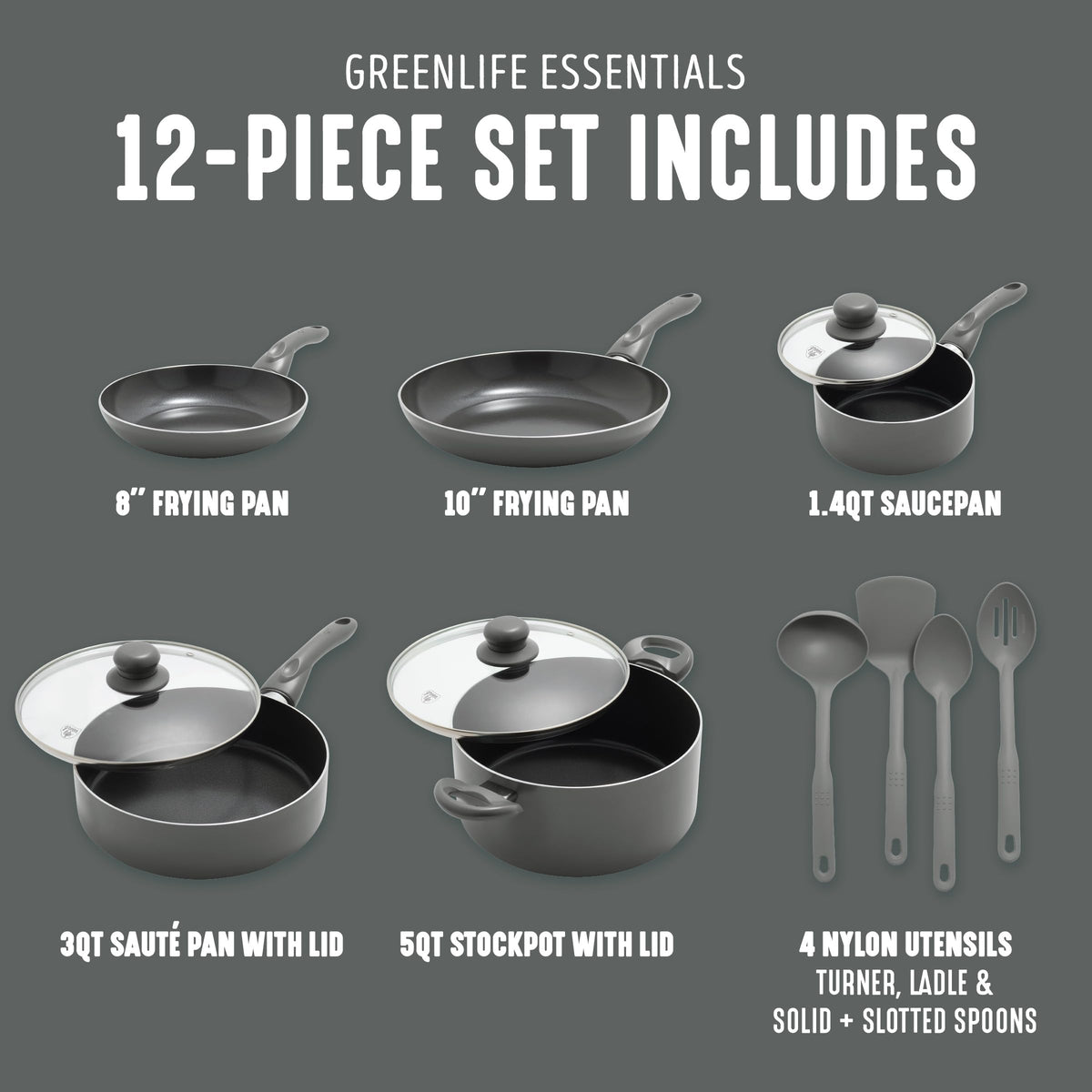 12 Piece Ceramic Nonstick Cookware Set F96681