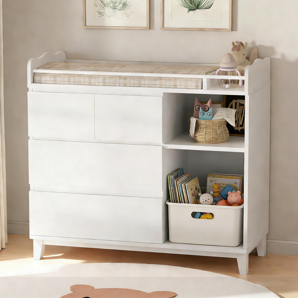 White Baby Changing Table with 4 Drawers W3837