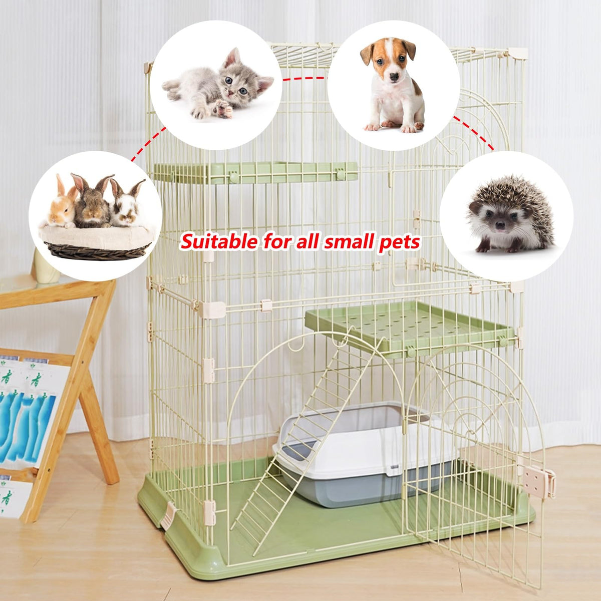 3/4-Tier Wire Cat Cage Playpen Kennel with Hammock S198867
