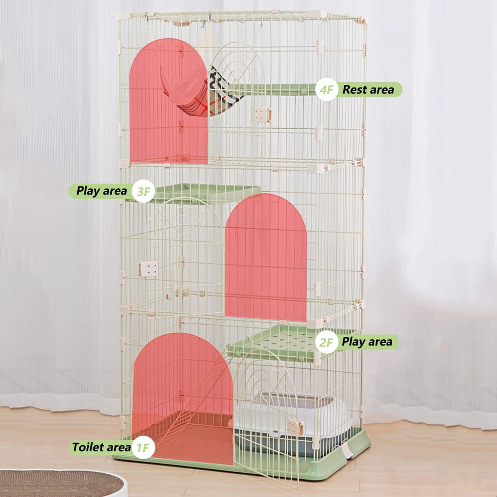3/4-Tier Wire Cat Cage Playpen Kennel with Hammock S198867