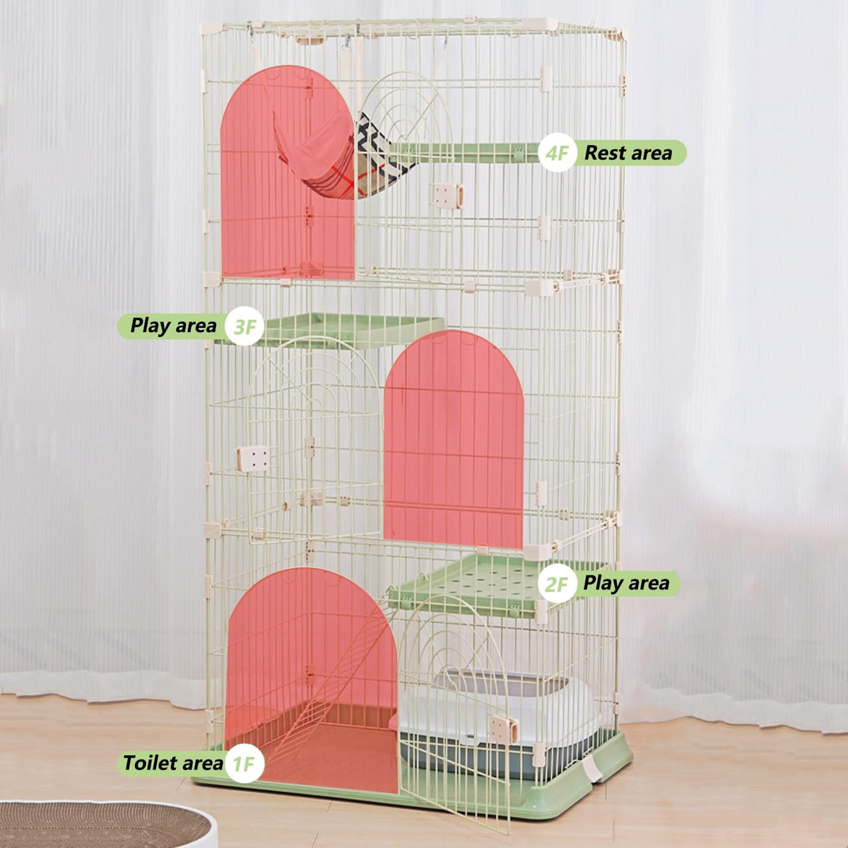 3/4-Tier Wire Cat Cage Playpen Kennel with Hammock S198867