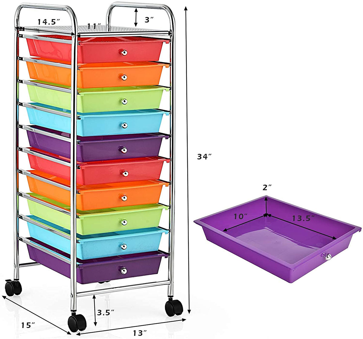 10 Drawer Rolling Storage Cart with Wheels E9232