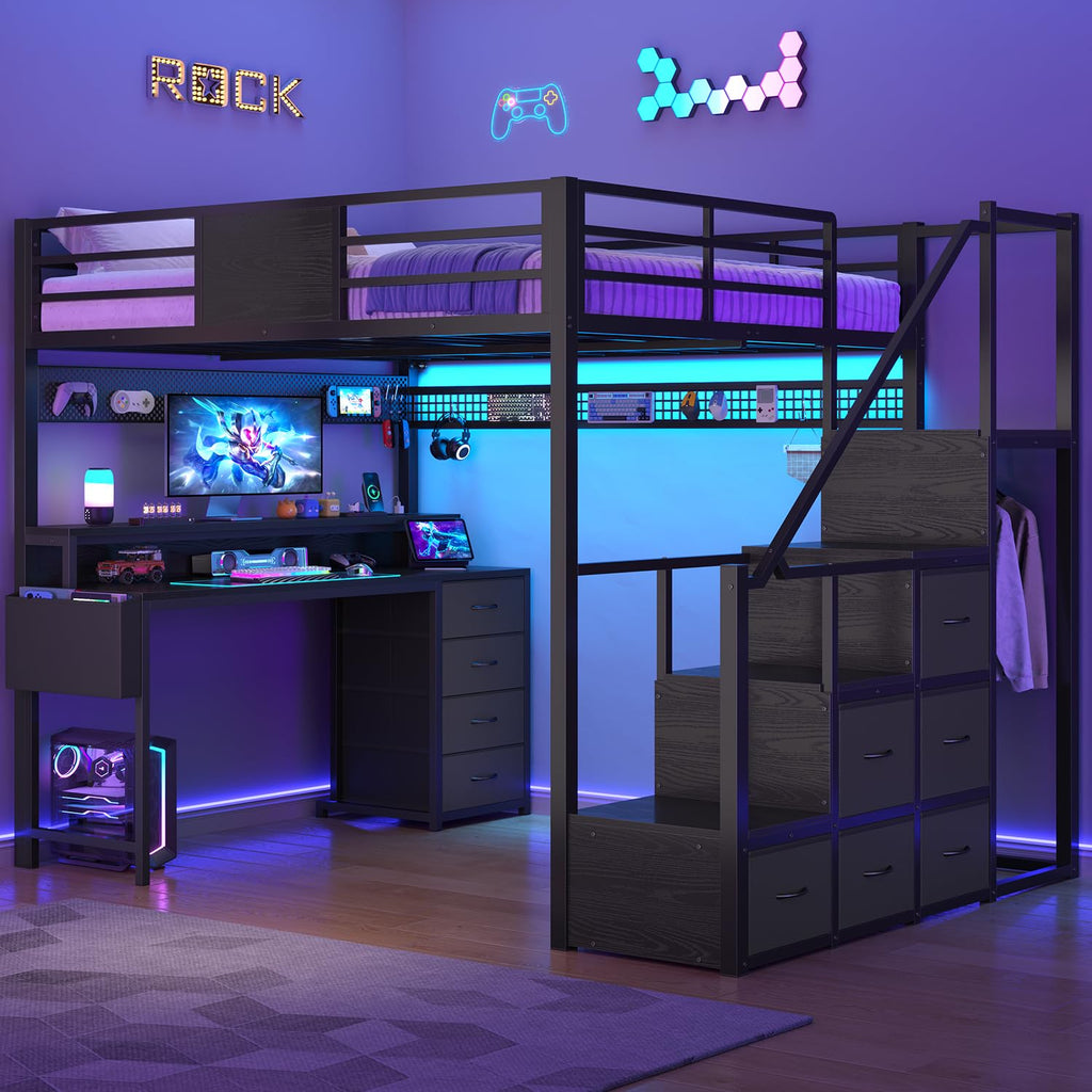 Full Size Loft Bed with Desk and Storage Stairs C91585