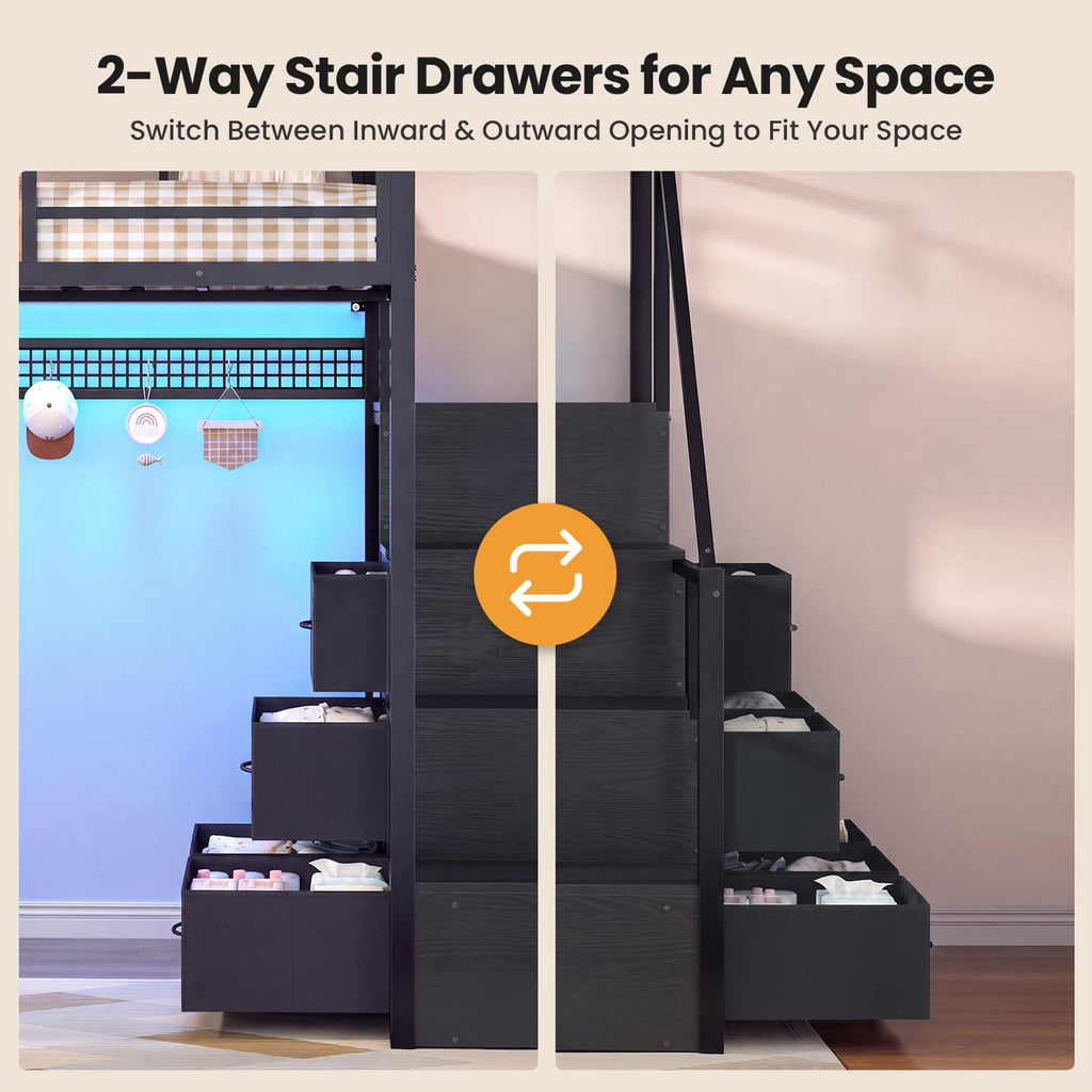 Full Size Loft Bed with Desk and Storage Stairs C91585