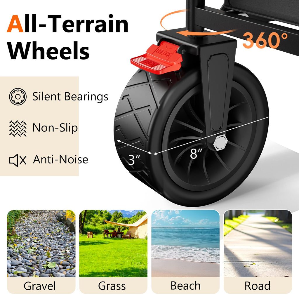 Collapsible Wagon with 300lbs Capacity, 150L Heavy Duty Utility Cart, Black I470950