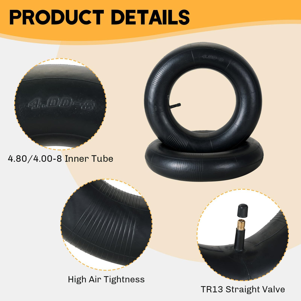 2 Pack 4.80/4.00-8 Inner Tube with TR-13 Straight Valve Stem E37402