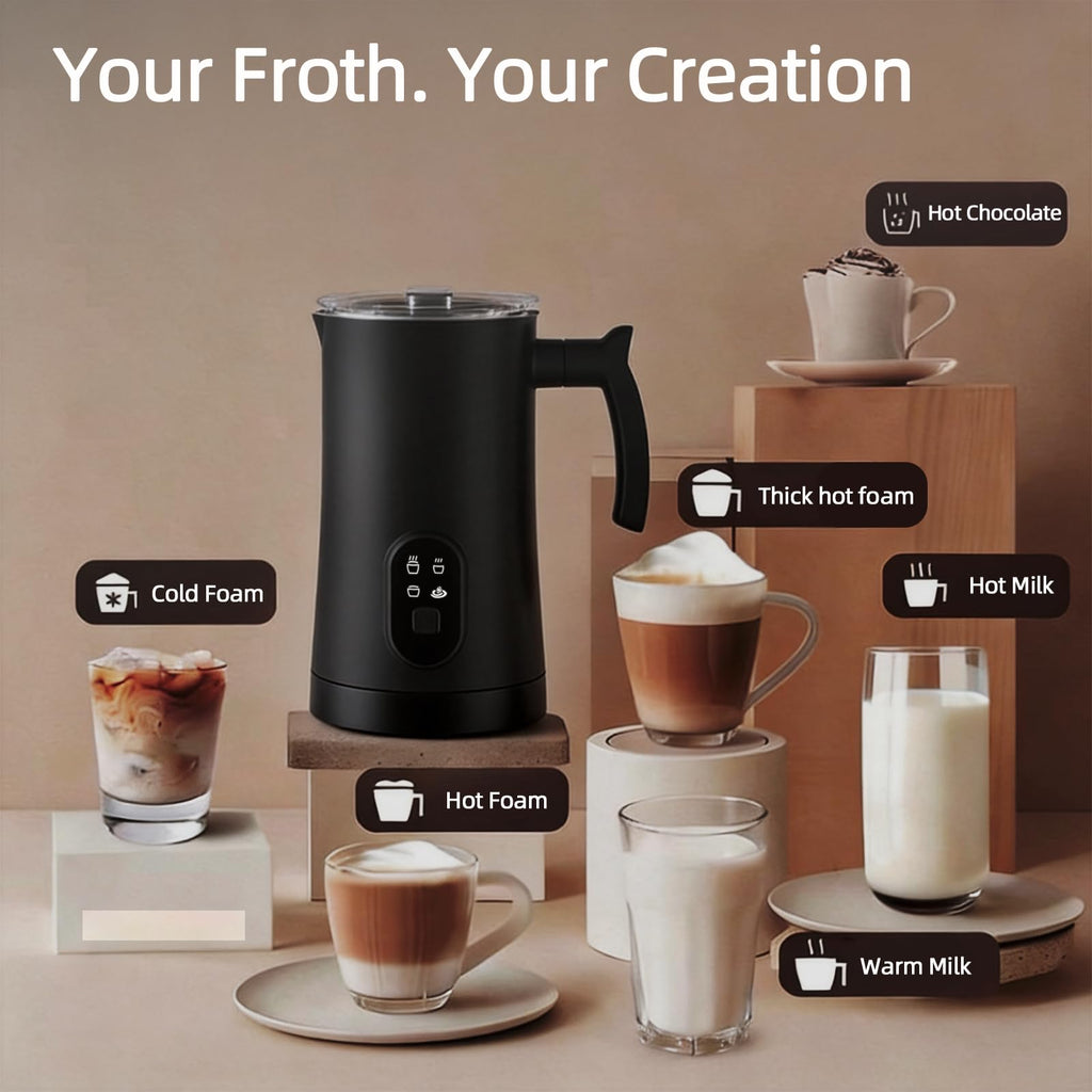 4-in-1 Electric Milk Frother and Steamer Black P982698