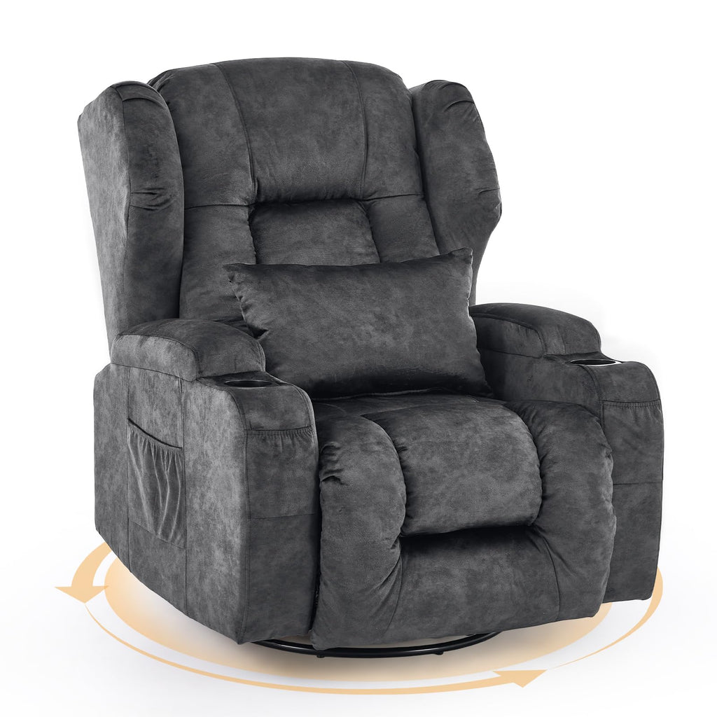Oversized Velvet Swivel Rocker Recliner Chair with Cup Holders R48189