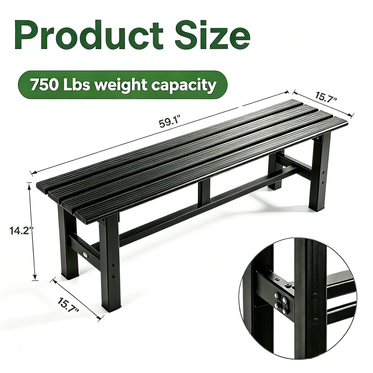 59 Inches Black 2-Person Aluminum Outdoor Bench E418392