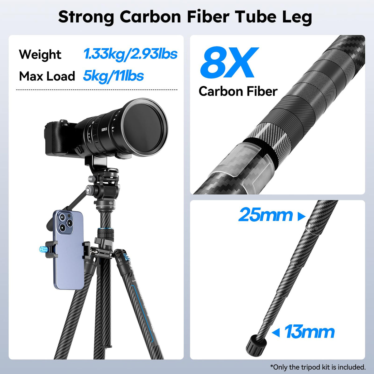 Carbon Fiber Camera Tripod with Fluid Head B994