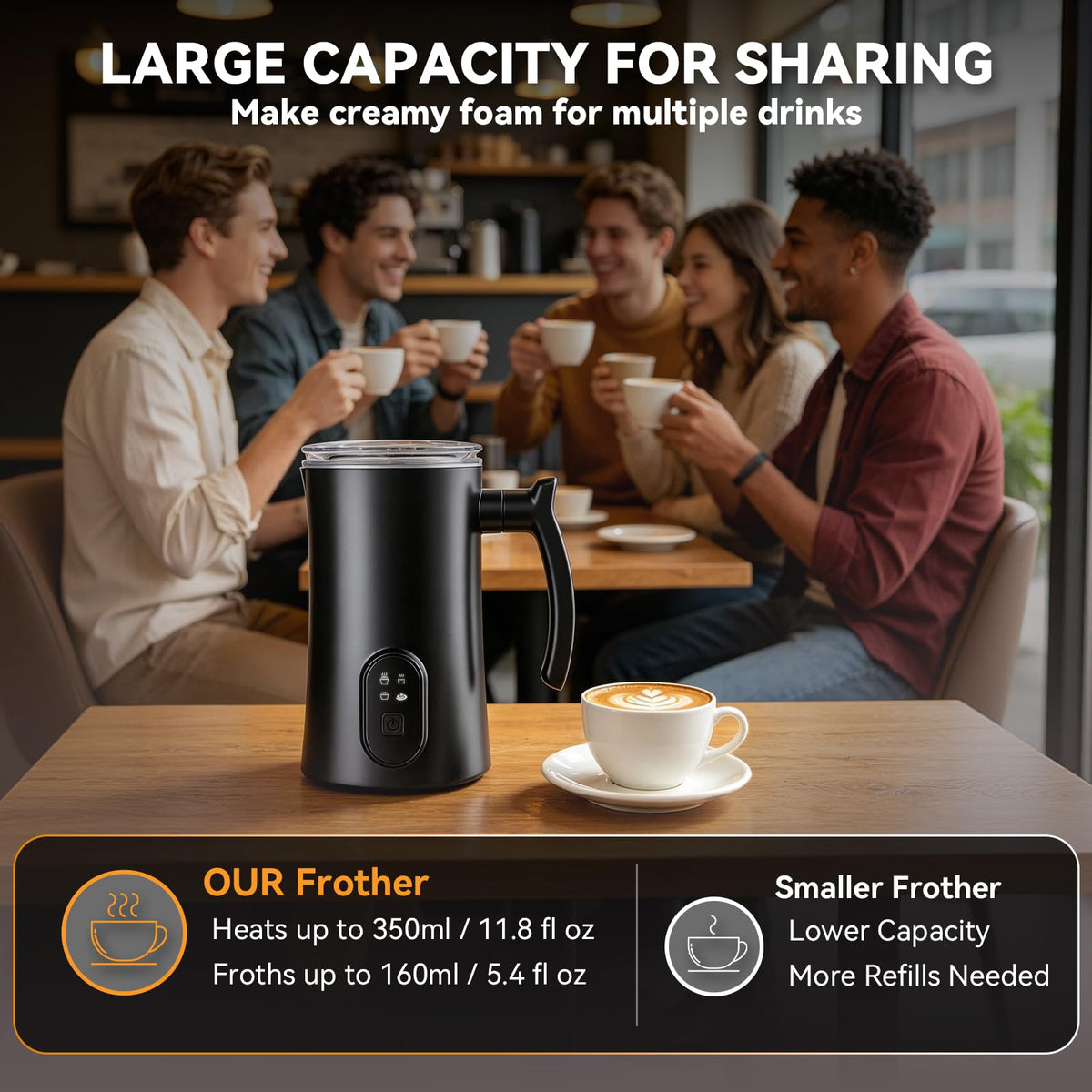 4-in-1 Electric Milk Frother and Steamer Black P982698