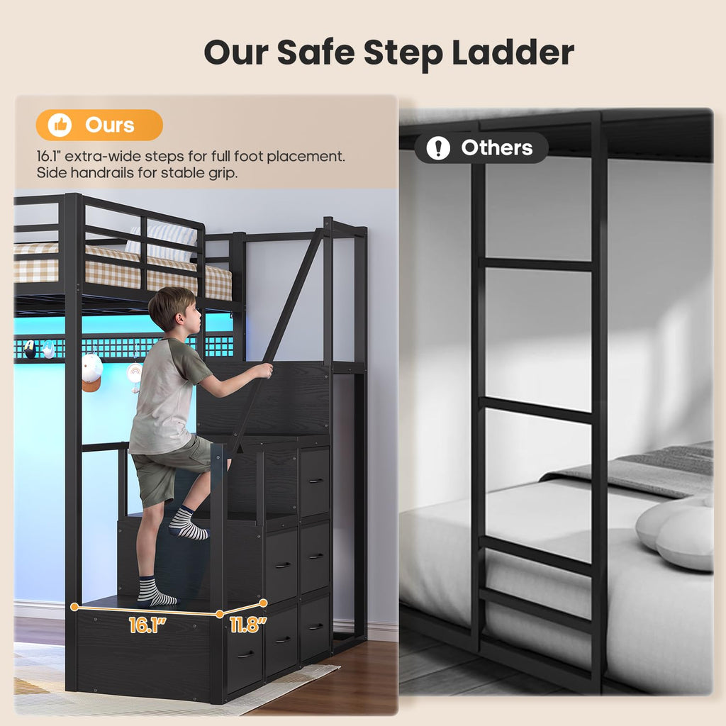 Full Size Loft Bed with Desk and Storage Stairs C91585