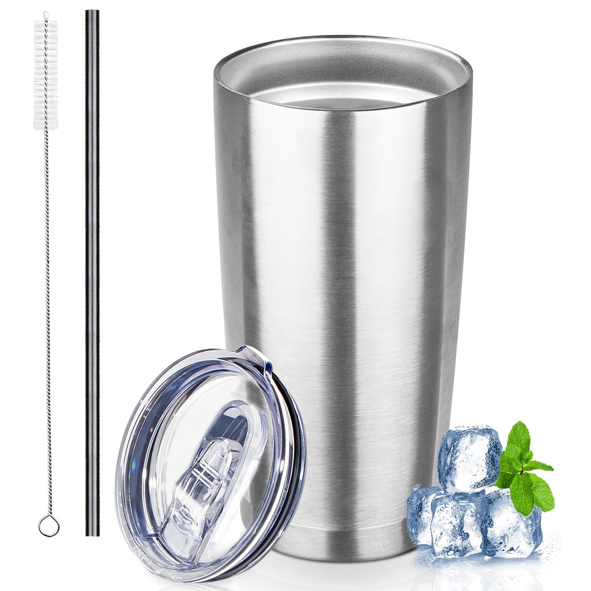 20 oz Stainless Steel Insulated Tumbler with Lids and Straws J6925