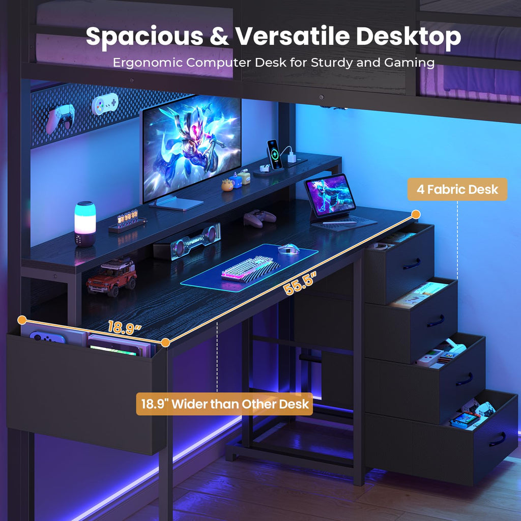 Full Size Loft Bed with Desk and Storage Stairs C91585