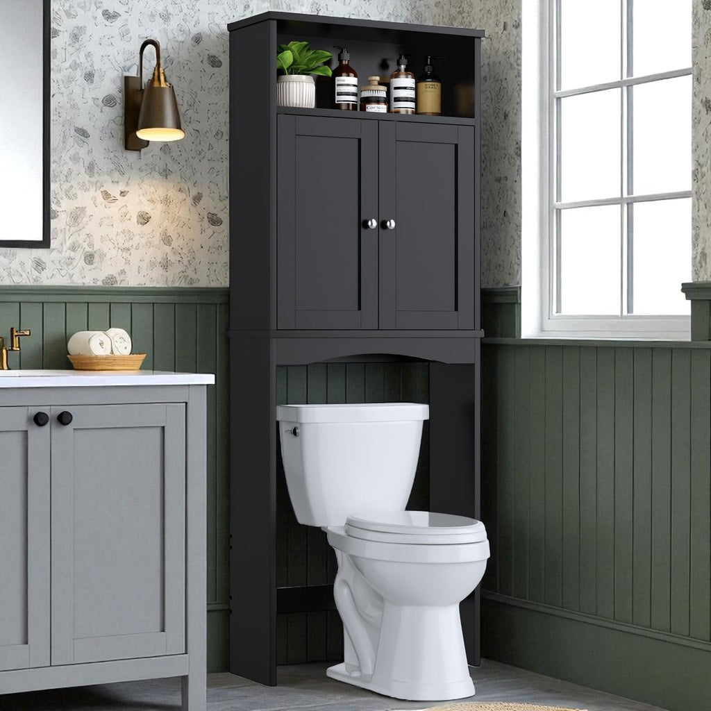 Over The Toilet Storage Cabinet with Adjustable Shelf and Double Door, Black G63899
